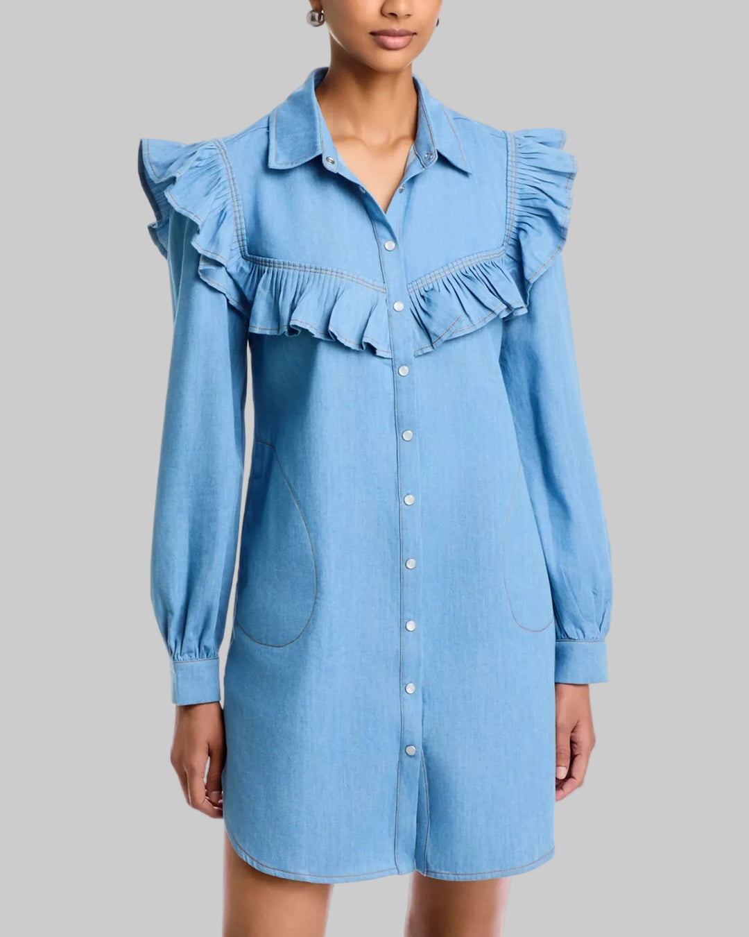 Area Stars Ruffled Parker Dress in Denim