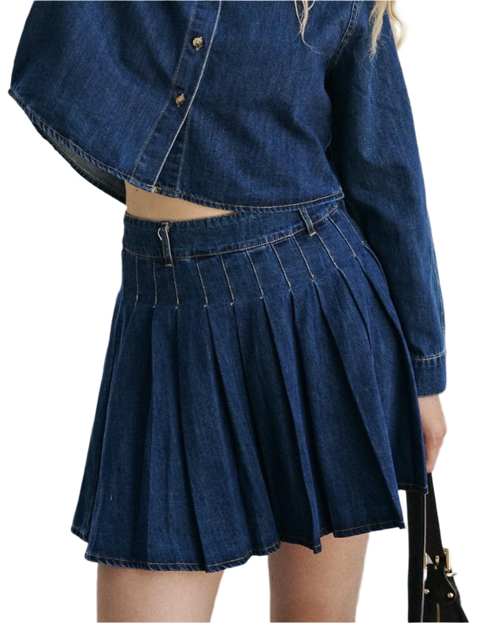 Clever Alice Denim Pleated Skirt