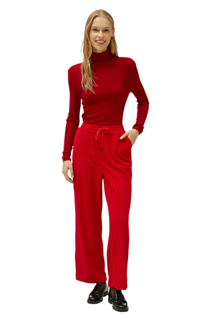 Red elastic waist corduroy pants - clever alice