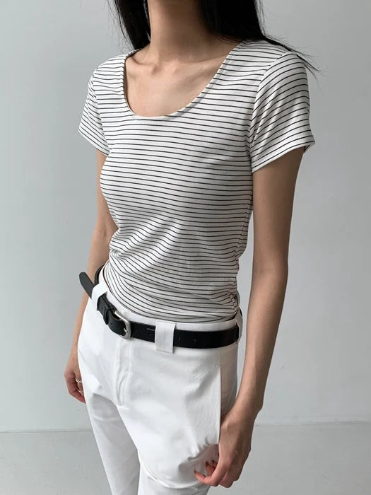 Clever Alice Water Striped U-Neck Tee