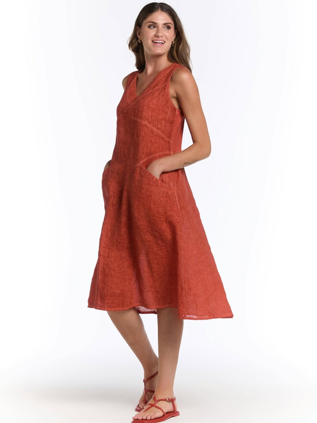 Inizio Single Front Pocket V Neckline Short Dress