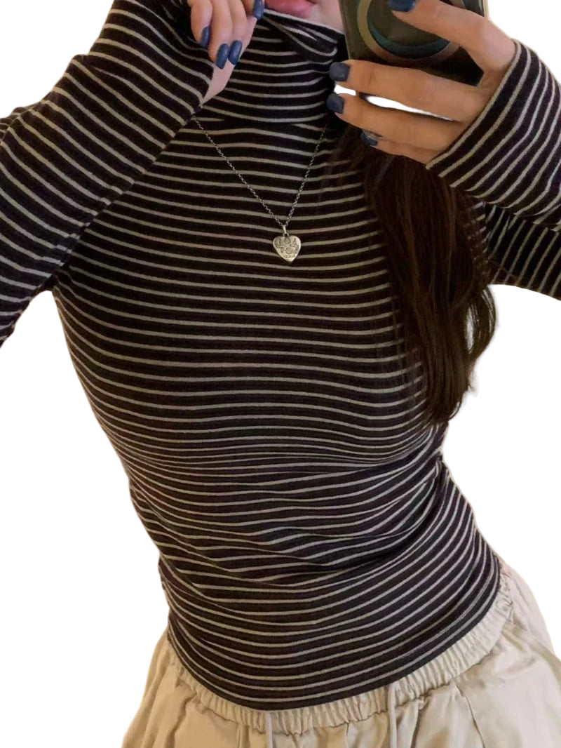 Clever Alice Striped Wool Turtleneck Tee
