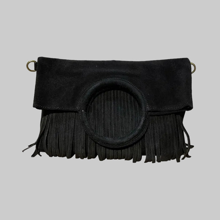 Louisa Lee SUEDE LEATHER BAG WITH FRINGE AND WRIST STRAP