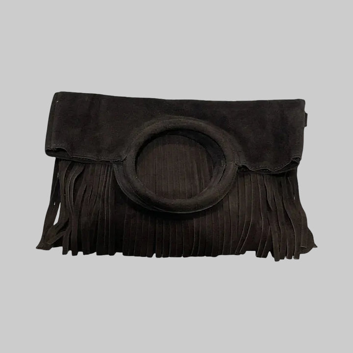Louisa Lee SUEDE LEATHER BAG WITH FRINGE AND WRIST STRAP