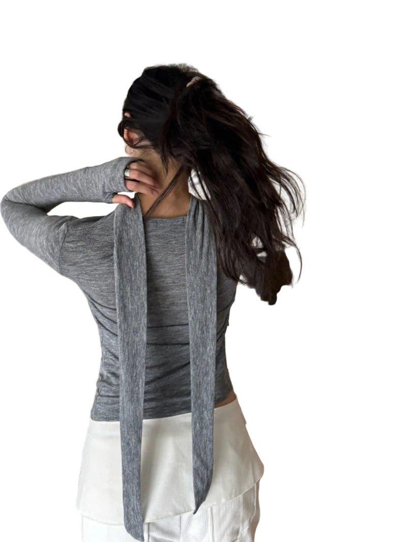 Clever Alice High Neck Tie Detail Warmer Tee