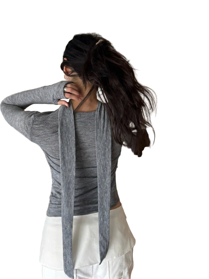 Clever Alice High Neck Tie Detail Warmer Tee