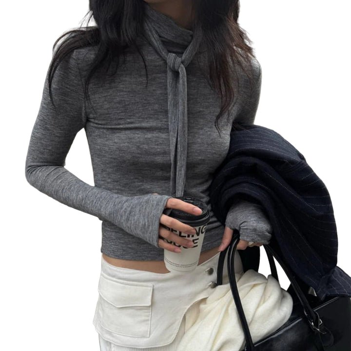 Clever Alice High Neck Tie Detail Warmer Tee