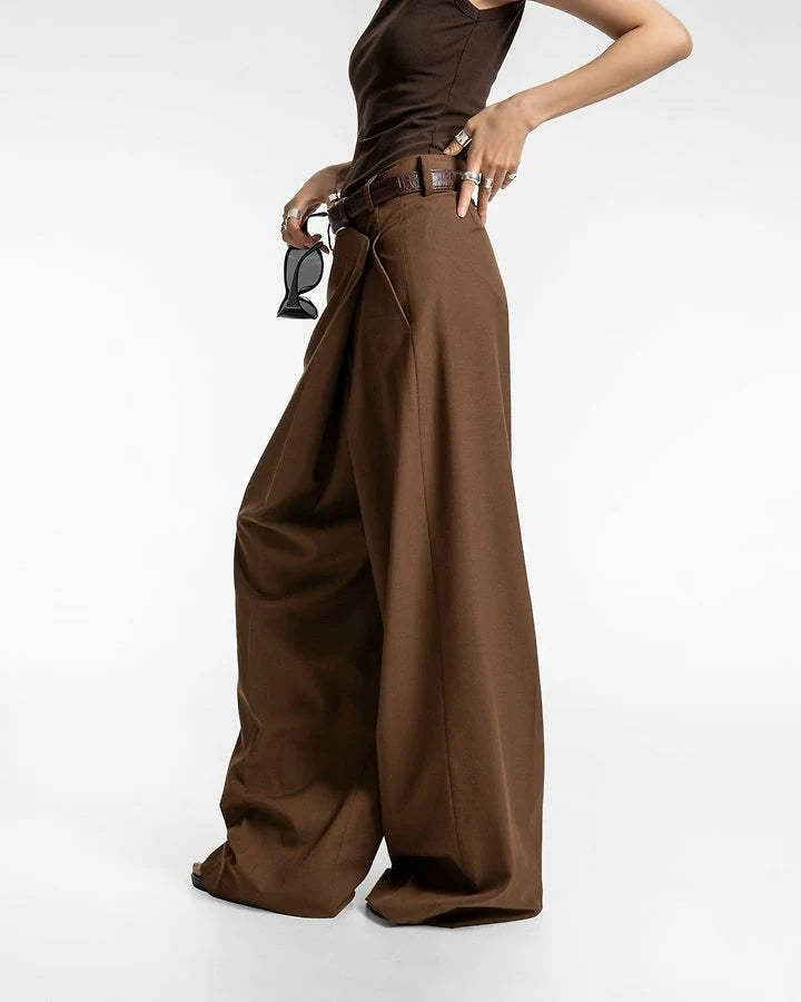 Clever Alice Asymmetric Pintuck Maxi Wide Trousers