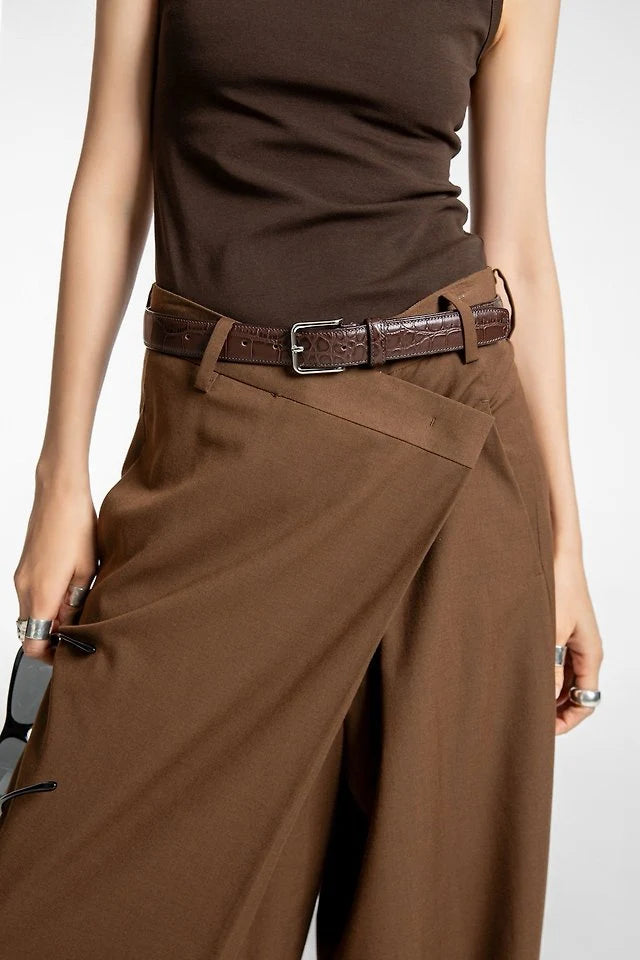 Clever Alice Asymmetric Pintuck Maxi Wide Trousers