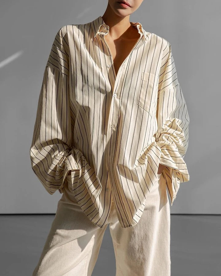 Clever Alice Oversized Striped Pocket Button-Down Shirt