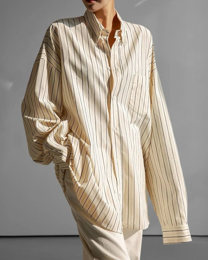 Clever Alice Oversized Striped Pocket Button-Down Shirt