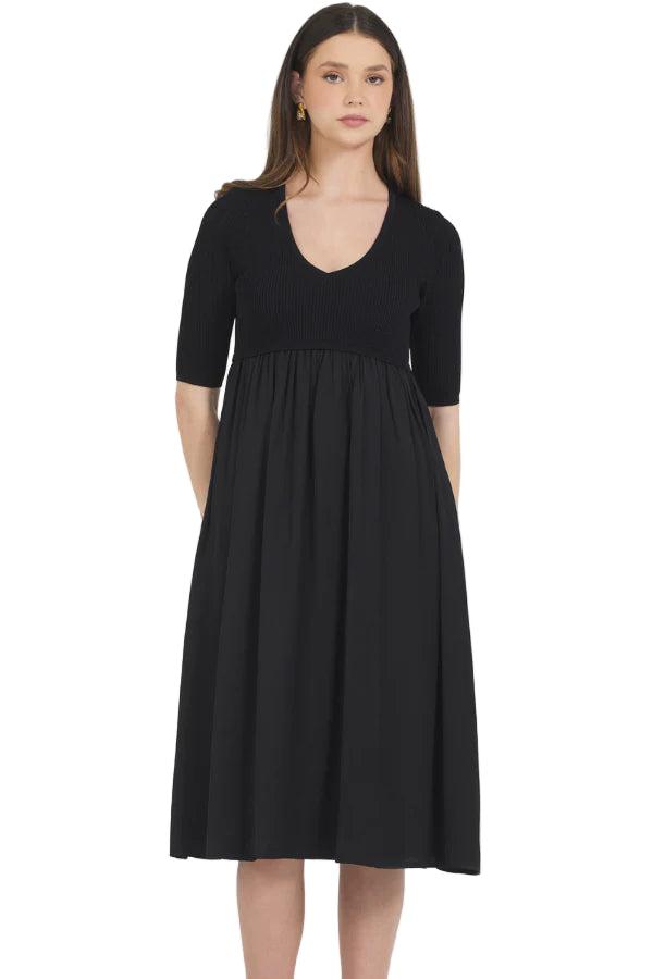Stellah Quarter Sleeve Dress in Black