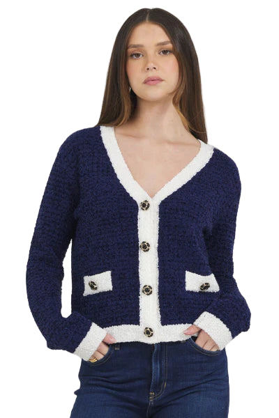 Stellah Bloucle Cardigan in Navy