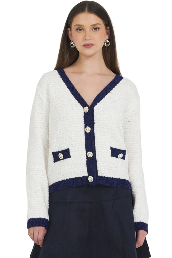 Stellah Boucle Cardigan in White