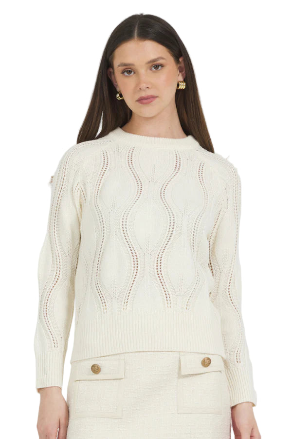 Stellah Wavy Textured Sweater in Cream