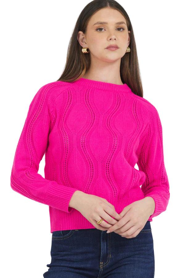 Stellah Wavy Textured Sweater in Pink