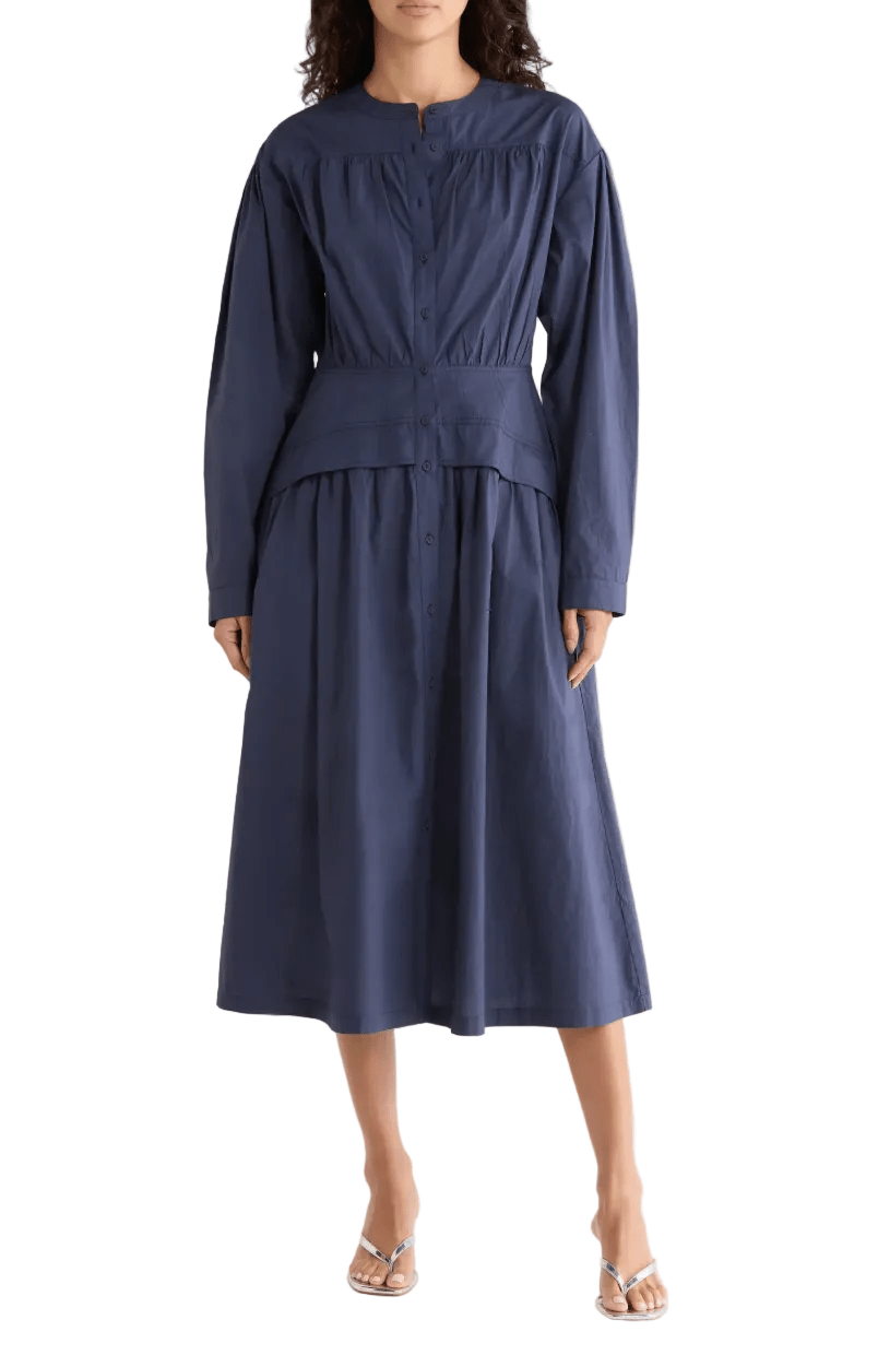Area Stars Long Sleeve Button Front Cotton Dress - clever alice