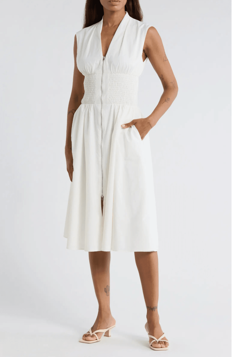 Area Stars Smocked Waist Zip Midi Dress - clever alice