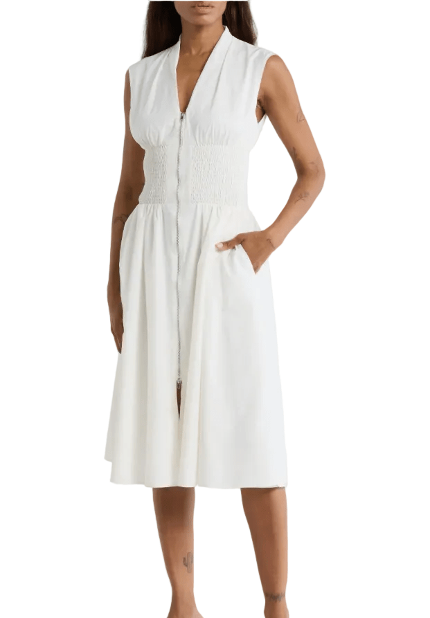 Area Stars Smocked Waist Zip Midi Dress - clever alice