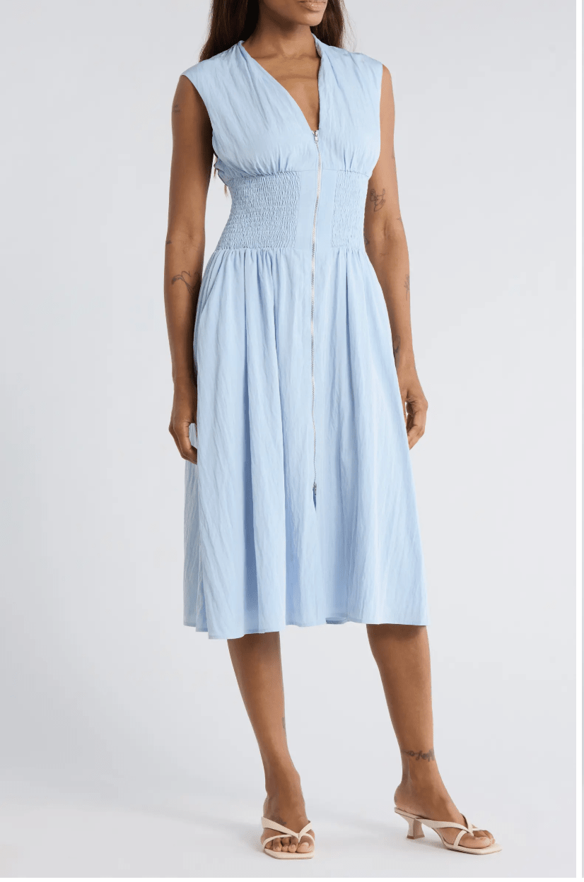 Area Stars Smocked Waist Zip Midi Dress - clever alice