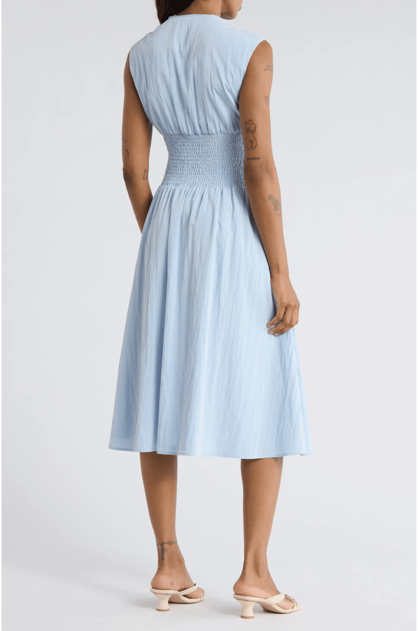 Area Stars Smocked Waist Zip Midi Dress - clever alice