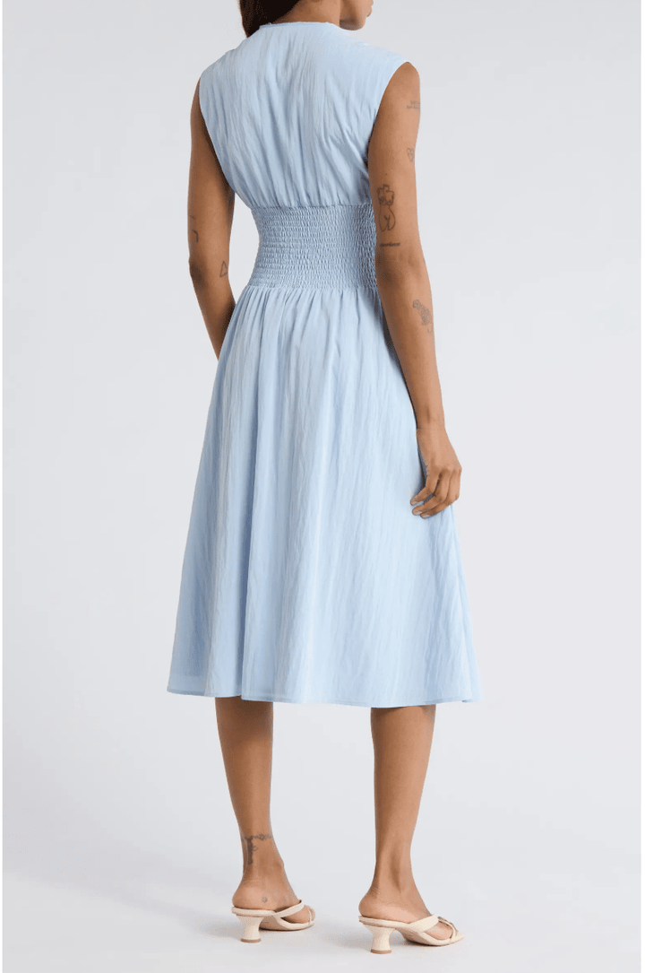 Area Stars Smocked Waist Zip Midi Dress - clever alice