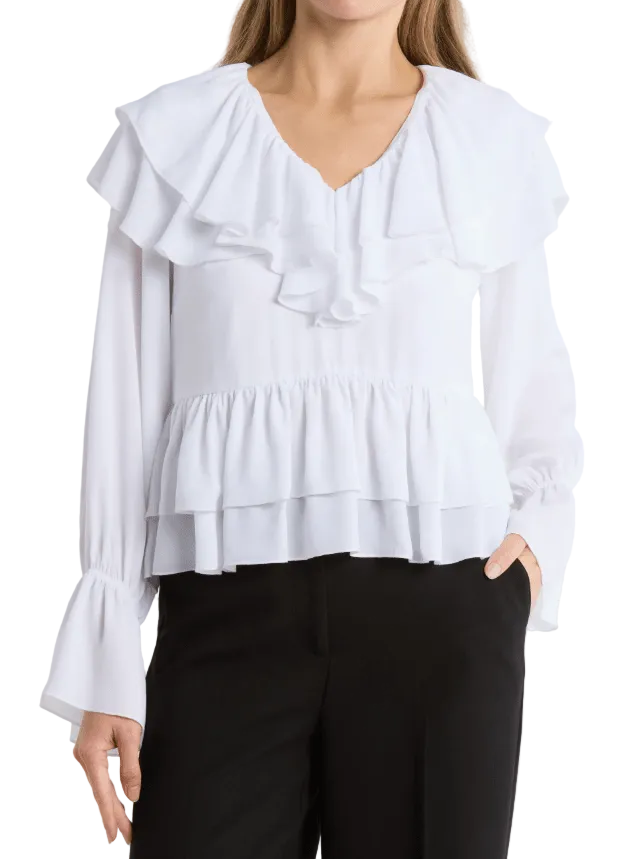 Area Stars Trista Ruffle Long Sleeve Peplum Top - clever alice