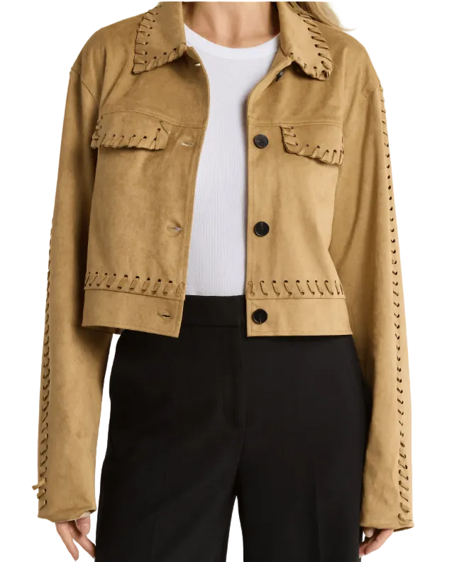 Area Stars Wrem Faux Suede Whipstitched Crop Jacket - clever alice