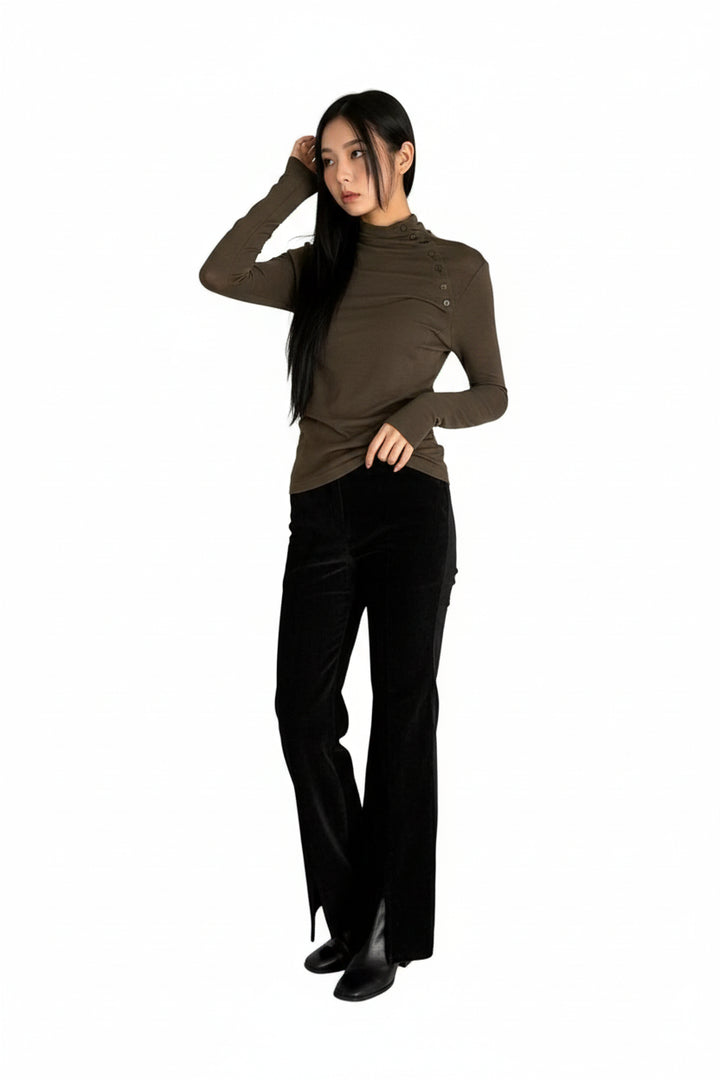 Clever Alice Button Half Turtleneck Tee - clever alice