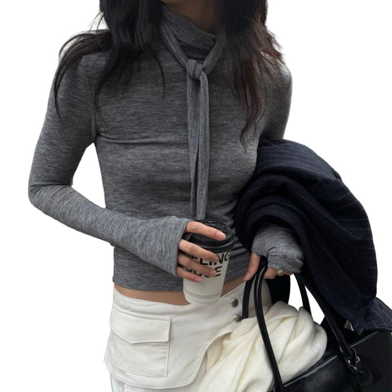 Clever Alice High Neck Tie Detail Warmer Tee - clever alice