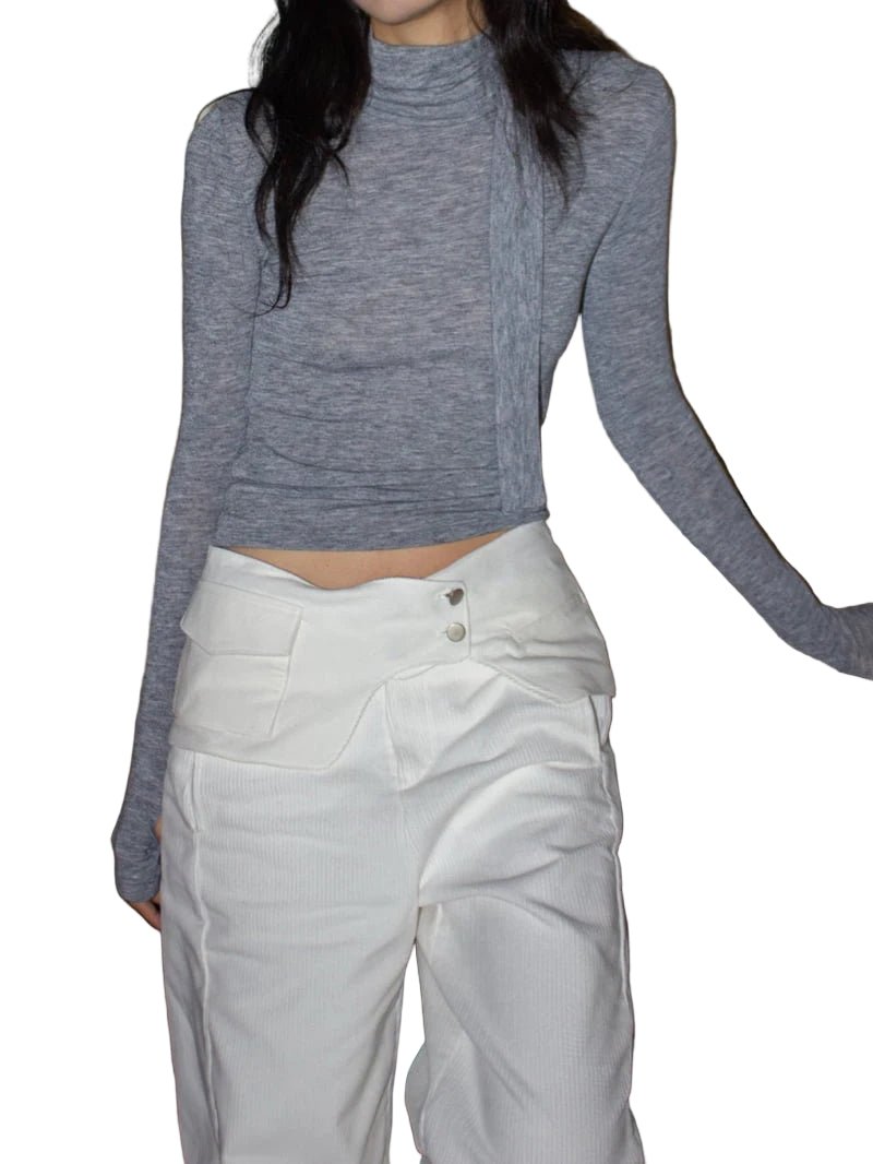 Clever Alice High Neck Tie Detail Warmer Tee - clever alice