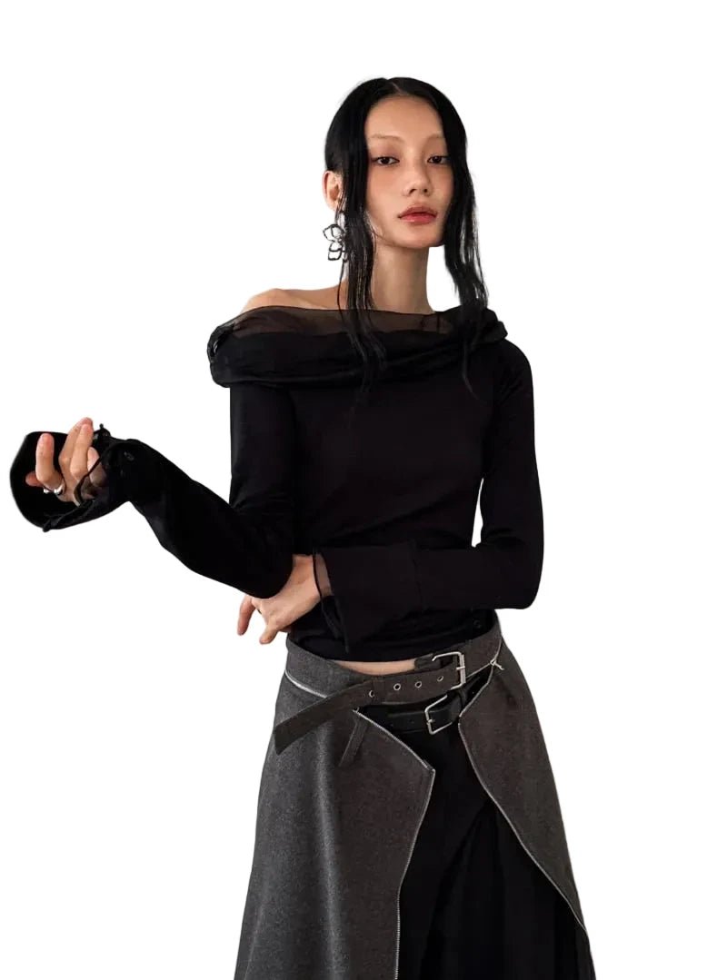 Clever Alice Mute Mesh Off - Shoulder Tee - clever alice