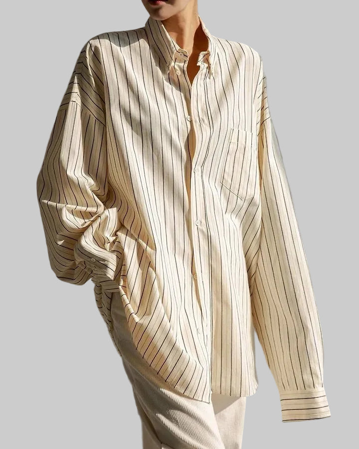 Clever Alice Oversized Striped Pocket Button-Down Shirt - clever alice