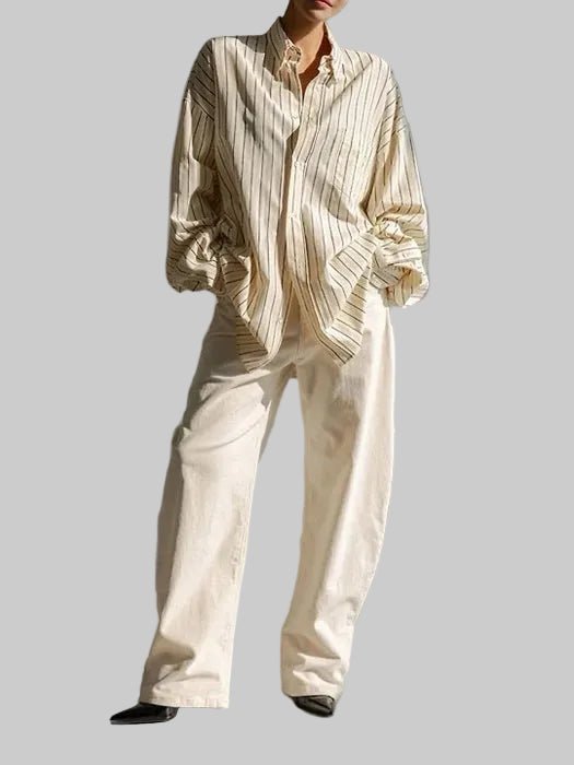 Clever Alice Oversized Striped Pocket Button-Down Shirt - clever alice