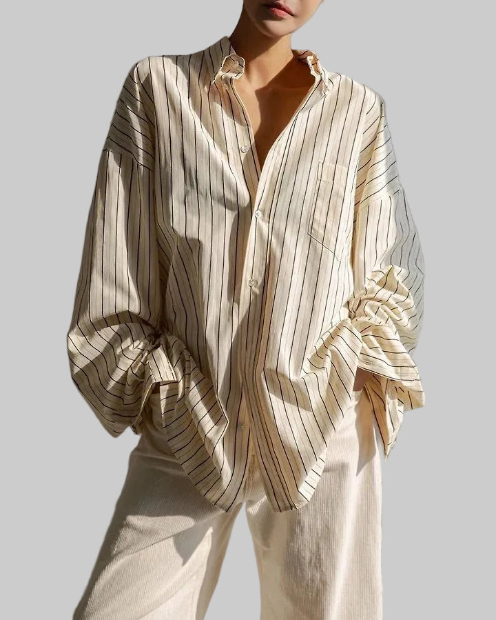 Clever Alice Oversized Striped Pocket Button-Down Shirt - clever alice