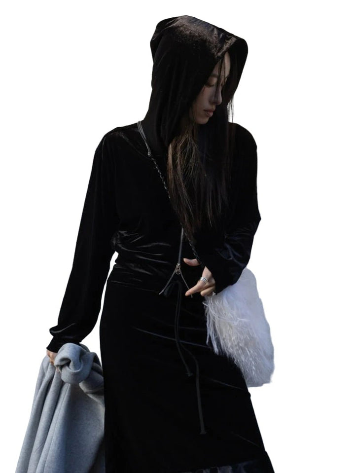 Clever Alice Velvet Two Way Cropped Zip Up Hoodie - clever alice