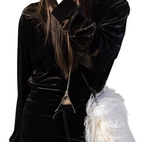 Clever Alice Velvet Two Way Cropped Zip Up Hoodie - clever alice