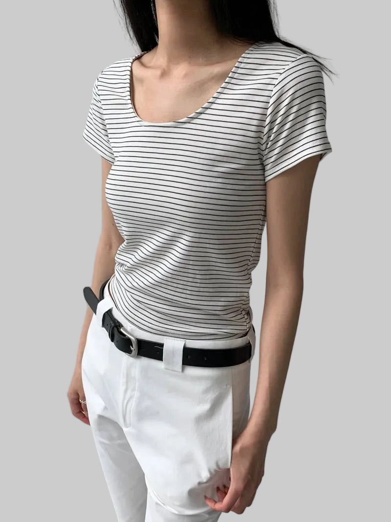 Clever Alice Water Striped U-Neck Tee - clever alice