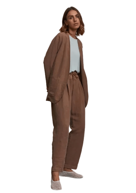 Deha Satin Detail Linen Pleated Pants - clever alice