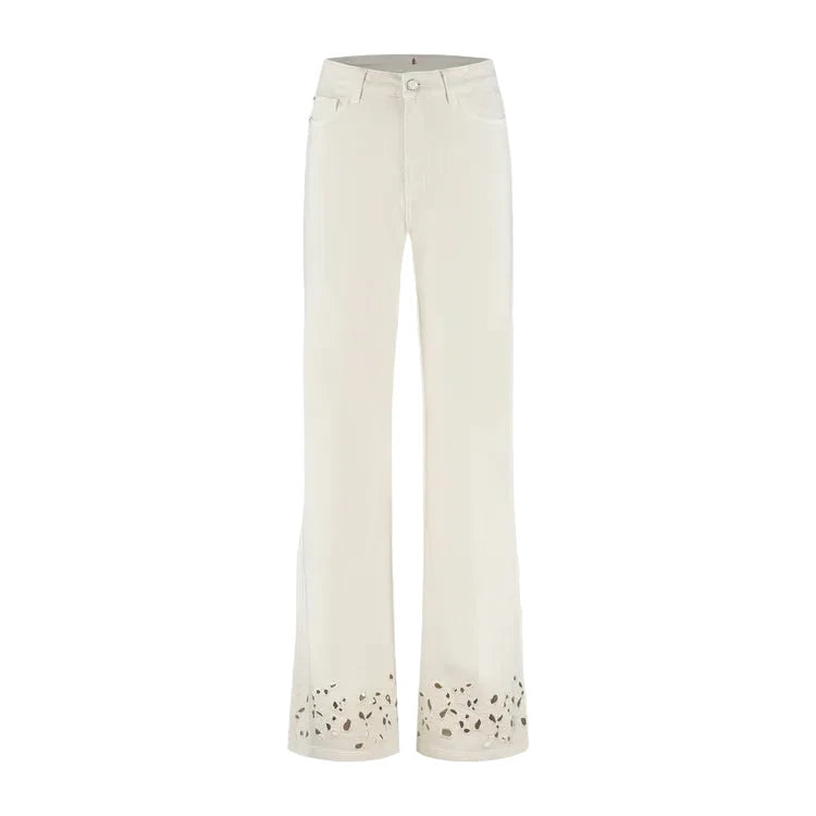 Florez Ana Flared Embro Denim | Soft White - clever alice