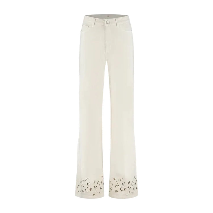 Florez Ana Flared Embro Denim | Soft White - clever alice