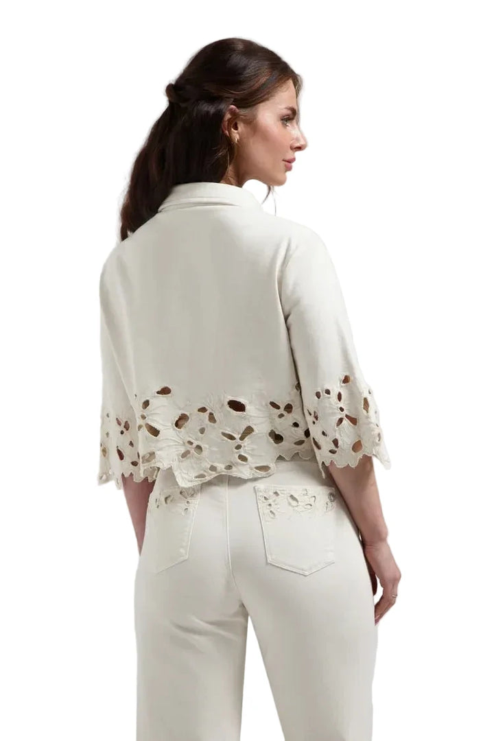 Florez Ana Flared Embro Denim | Soft White - clever alice