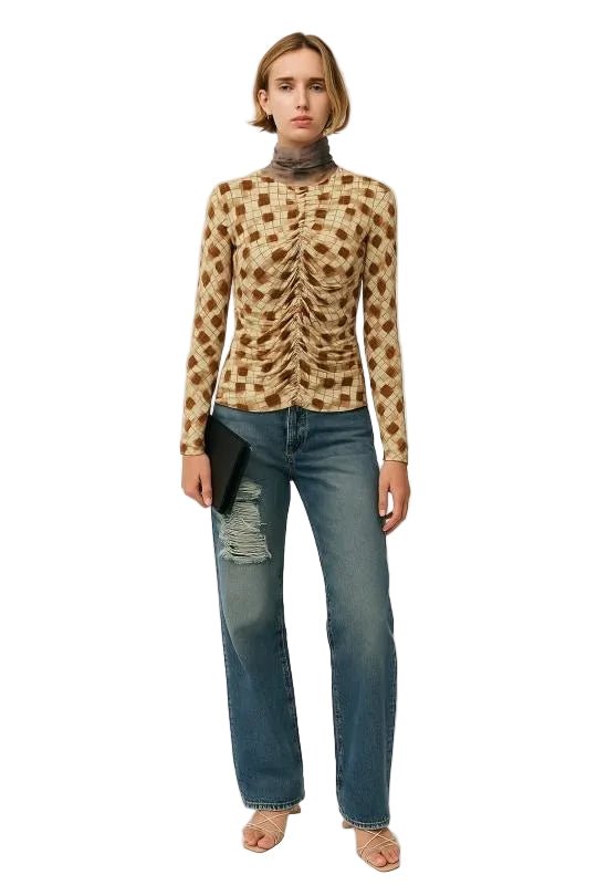 Garconne Argyle Ruched Long Sleeve Top - clever alice