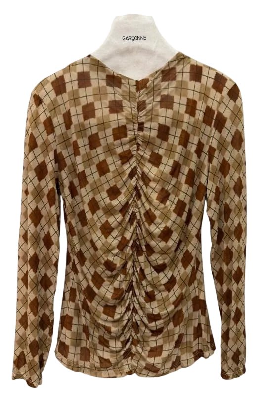 Garconne Argyle Ruched Long Sleeve Top - clever alice