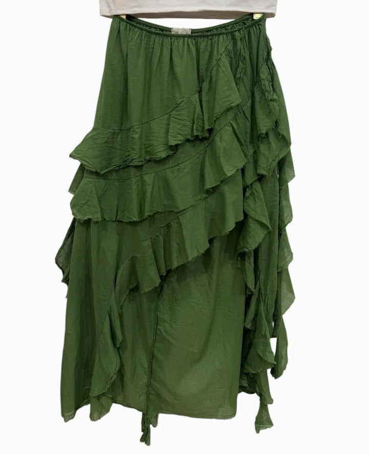 Garconne Cotton Maxi Asymmetrical Ruffled Skirt - clever alice