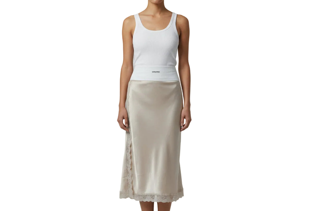 Garconne Pearl Satin Skirt with Lace Trim - clever alice