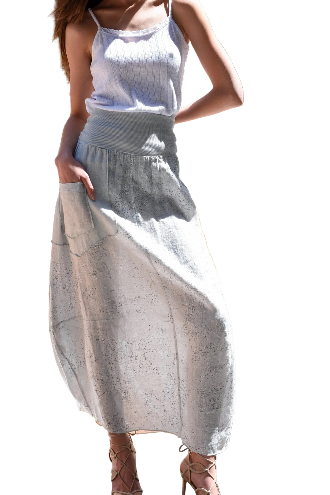 Inizio Wide Cotton Waistband Print Maxi Skirt - 1363 - clever alice