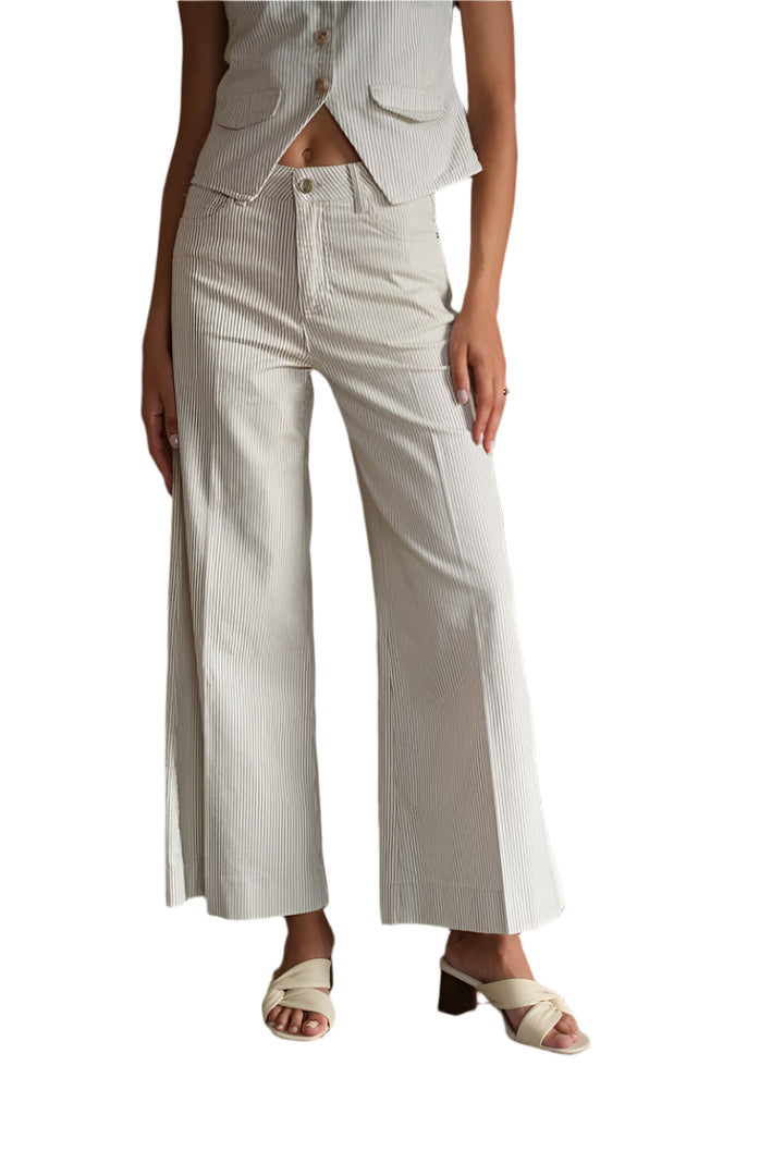 Oraije Peter Wide Cropped Jean in Green Pinstripe - clever alice