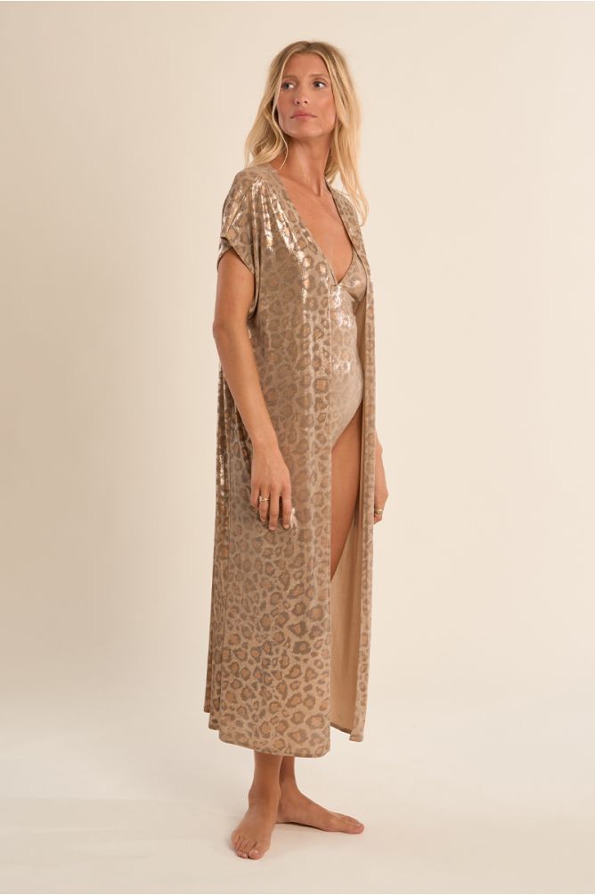 Molly Bracken Leopard Print Long Beach Cardigan