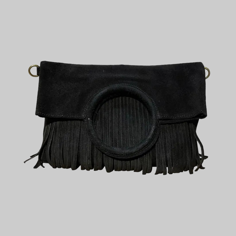 Louisa Lee SUEDE LEATHER BAG WITH FRINGE AND WRIST STRAP - clever alice